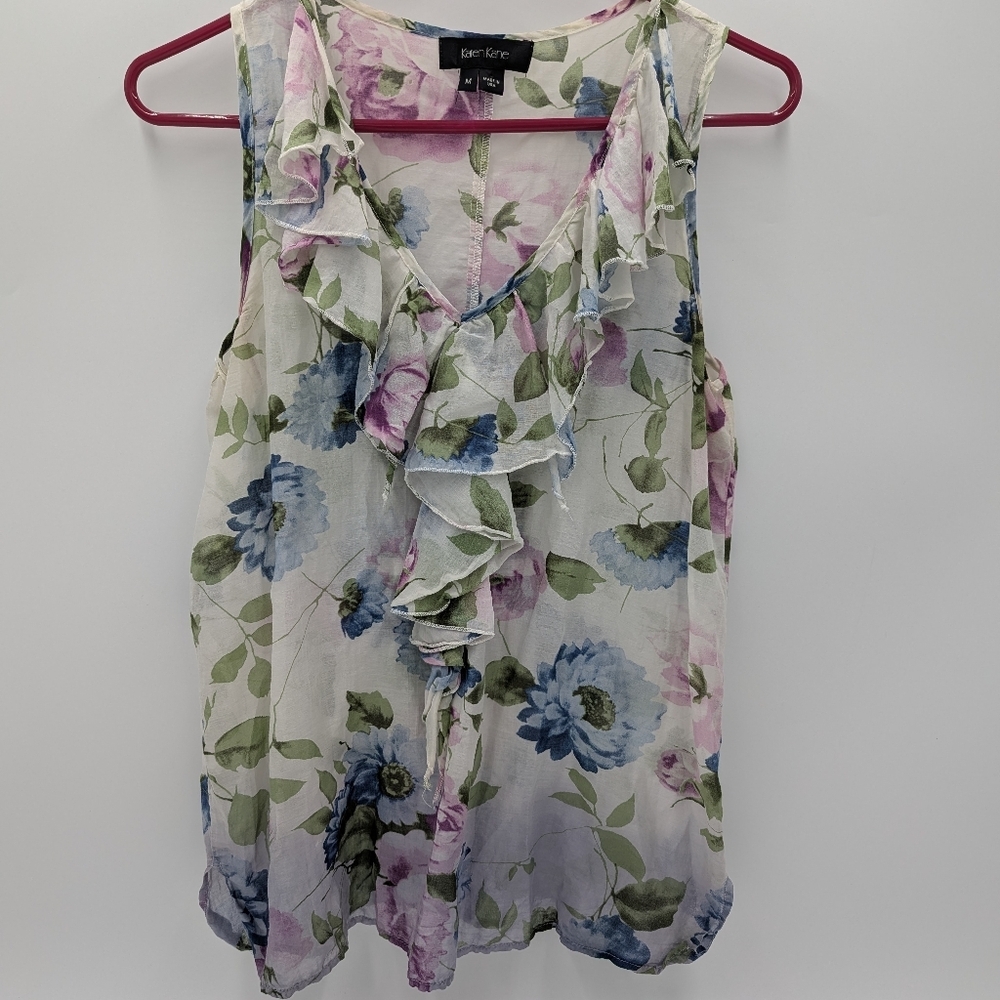 Karen Kane Y2k Cottagecore Blouse Boho Floral Pastel Ruffle Medium Feminine Y2k